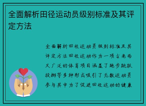 全面解析田径运动员级别标准及其评定方法